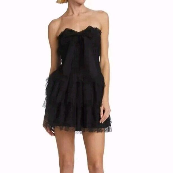 NWT LoveShackFancy Faron Bow Tulle Mini dress Party Cocktail Size 8 Black - Picture 4 of 15